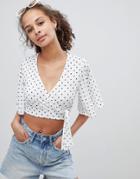 New Look Polka Dot Tie Side Top - Multi
