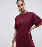 Missguided Zip Down Oversized T-shirt Dress In Burgundy - Red