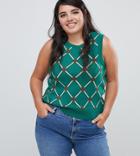 Asos Design Curve Two-piece Tank In Argyle Pattern - Green