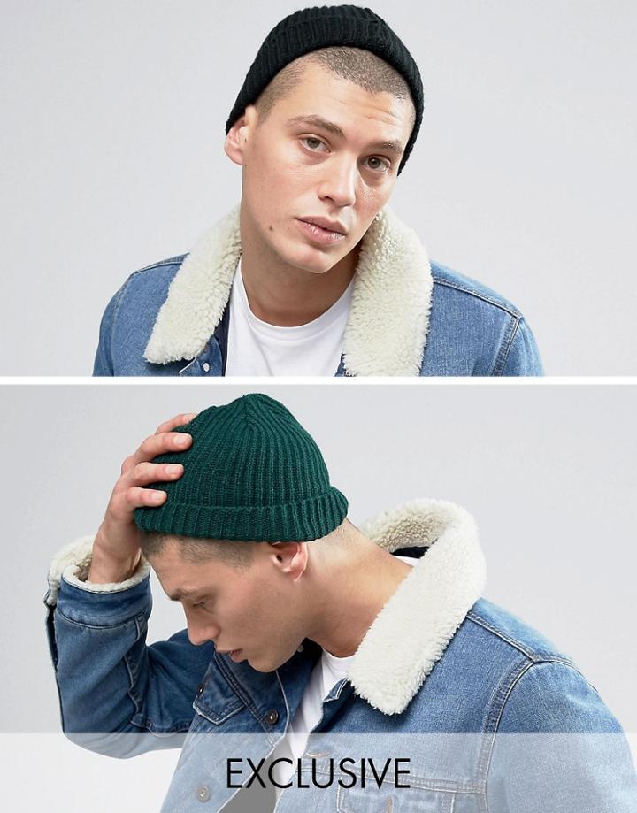 Reclaimed Vintage Mini Fisherman Beanie 2 Pack Black/green - Multi