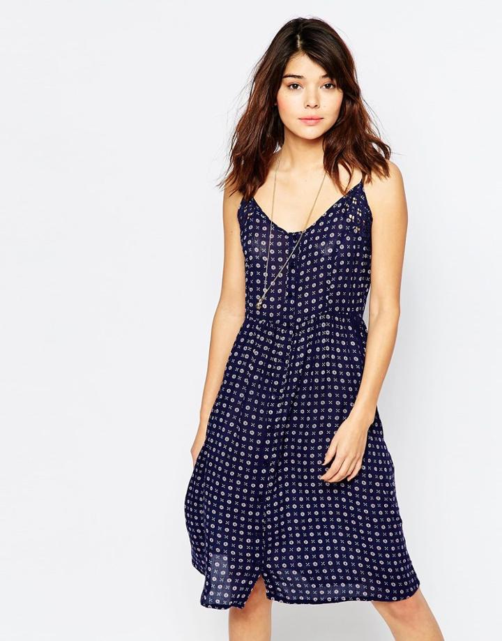 Brave Soul Ditsy Print Midi Dress - Indigo