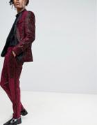 Asos Edition Super Skinny Tuxedo Suit Pants In Allover Burgundy Sequin - Red