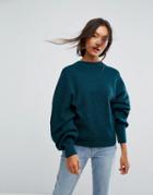 Weekday Balloon Sleeve Knit Sweater - Green