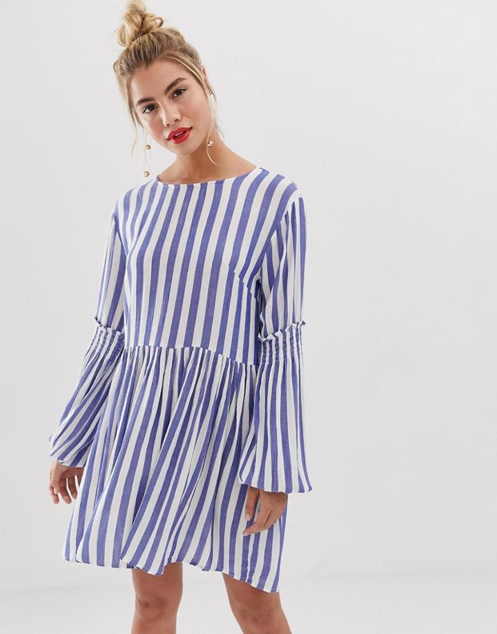 Yumi Stripe Dress With Balloon Sleeve Detail - Multi