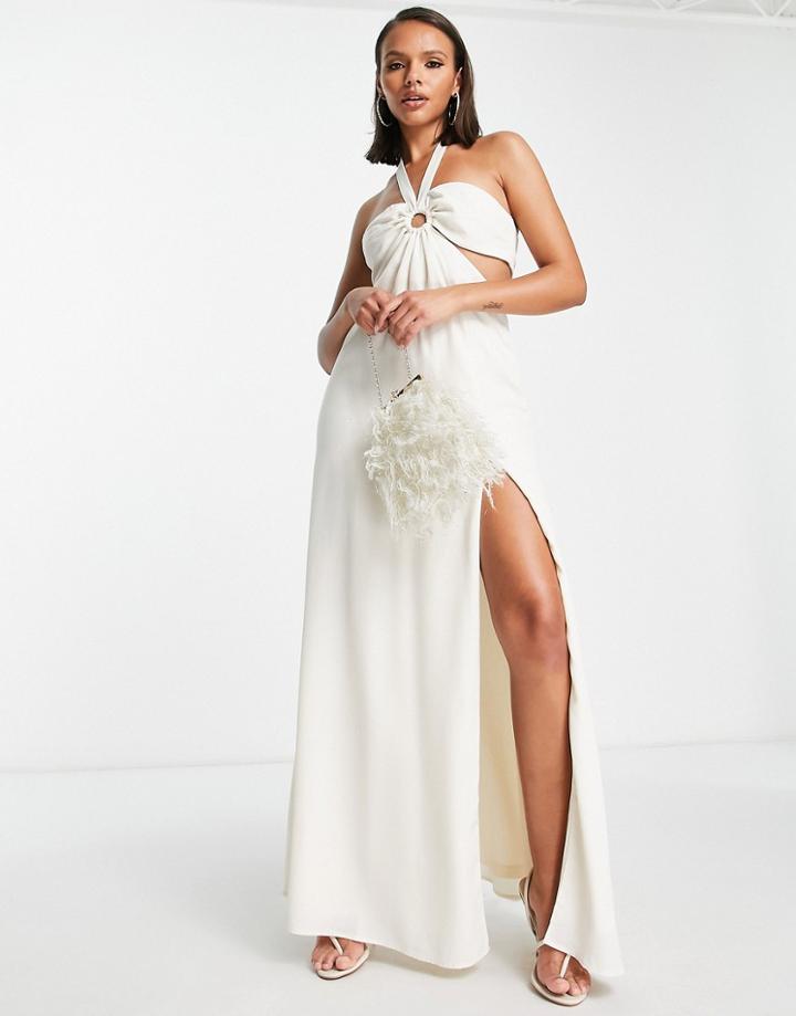 Na-kd X Zoe Pastelle Ring Detail Strappy Maxi Dress In Off-white-pink
