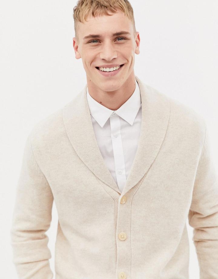 Asos Design Lambswool Shawl Cardigan In Oatmeal - Beige