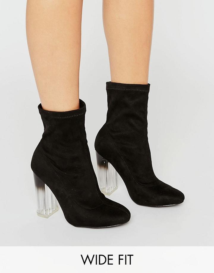 New Look Wide Fit Suedette Heeled Ankle Boot - Black