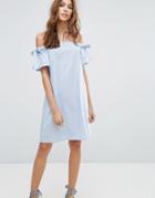 New Look Bardot Tie Sleeve Mini Dress - Blue