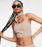 Heartbreak Tall Cami Crop Top With Bandana In Brown Gingham - Part Of A Set-gray