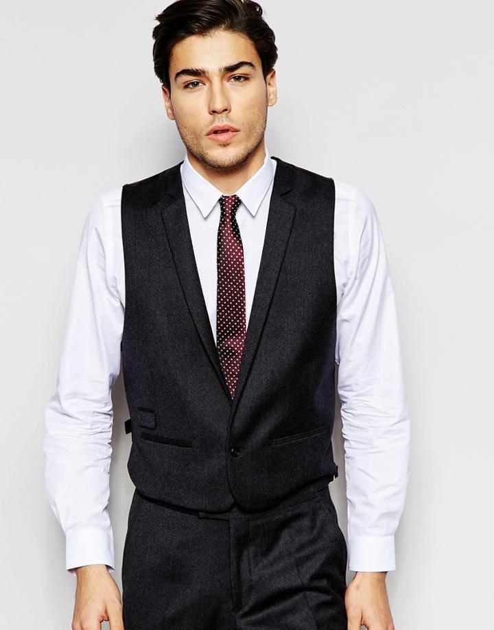 Hart Hollywood By Nick Hart 100% Wool Vest In Slim Fit - Charcoal