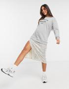 River Island Midi Sweater Dress With Sequin Underskirt In Gray-grey