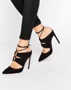 Missguided Lace Up Pointed Heeled Mules - Black