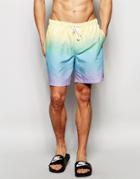 Asos Mid Length Swim Short In Pastel Dip Dye