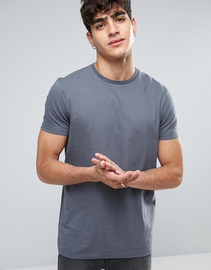 Asos Longline T-shirt In Heavyweight In Gray - Gray