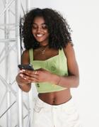 Urban Revivo Embroidered Crop Top In Green