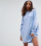 Asos Petite Knitted Dress With Crew Neck In Fluffy Yarn - Blue