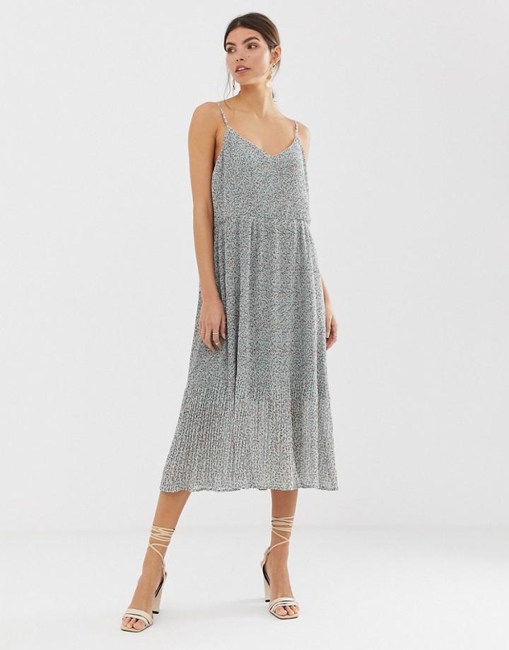 Y.a.s Floral Plisse Midi Dress-green