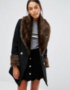 Love & Other Things Coat With Faux Fur Collar And Cuffs - Black