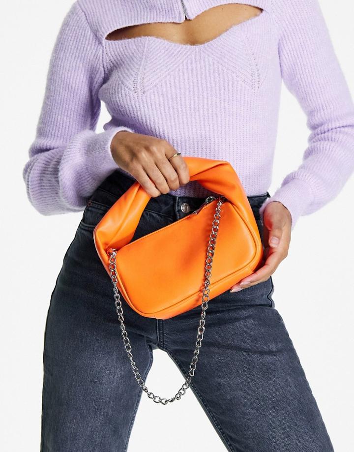 Asos Design Grab Bag With Twist Handle And Detachable Shoulder Chain In Orange