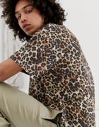Asos Design Oversized Cropped T-shirt In All Over Leopard Print-brown