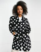Brave Soul Dotty Fleece Dressing Gown In Black And White