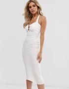 Asos Design Chunky Rib Bodycon With Ring Detail-white