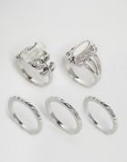 Asos Pack Of 5 Summer Time Stone Rings - Rhodium