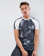 Asos Design Raglan T-shirt With Tie Dye Cut And Sew - Gray