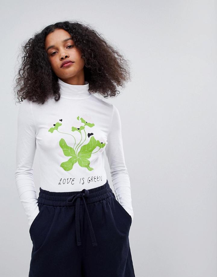 Monki High Neck Logo Top - White
