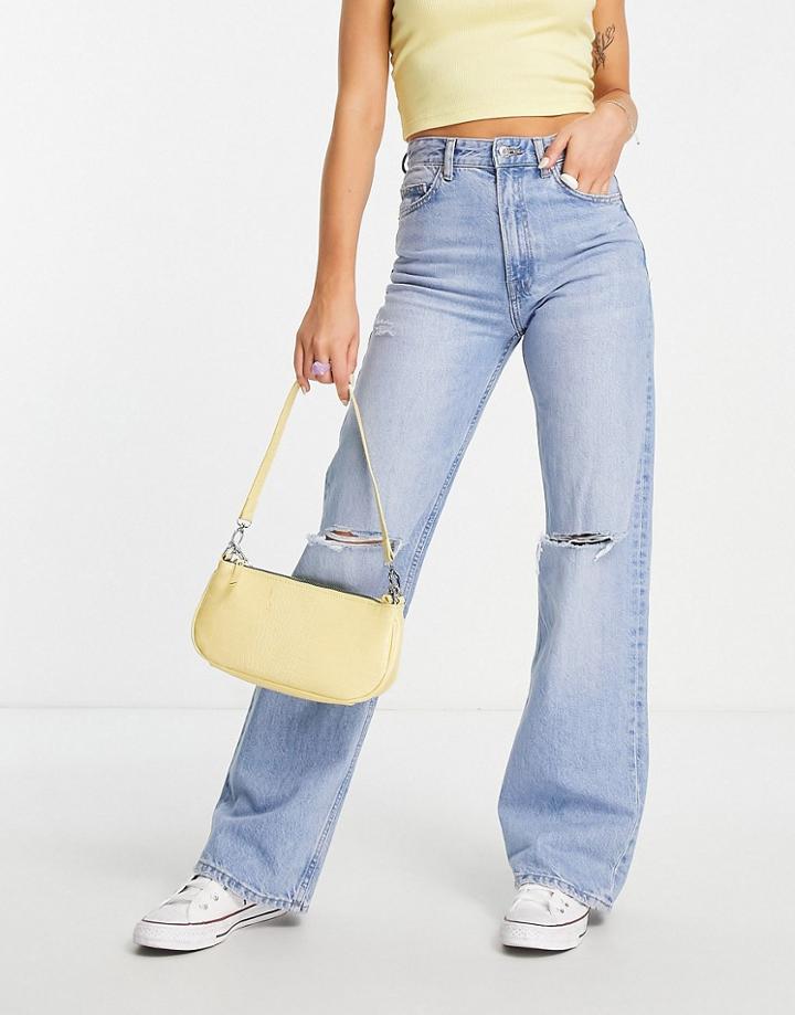 Bershka 90s Clean Wide Leg Jean In Light Blue