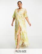 Hope & Ivy Plus Wrap Maxi Tea Dress In Buttercup Floral-yellow