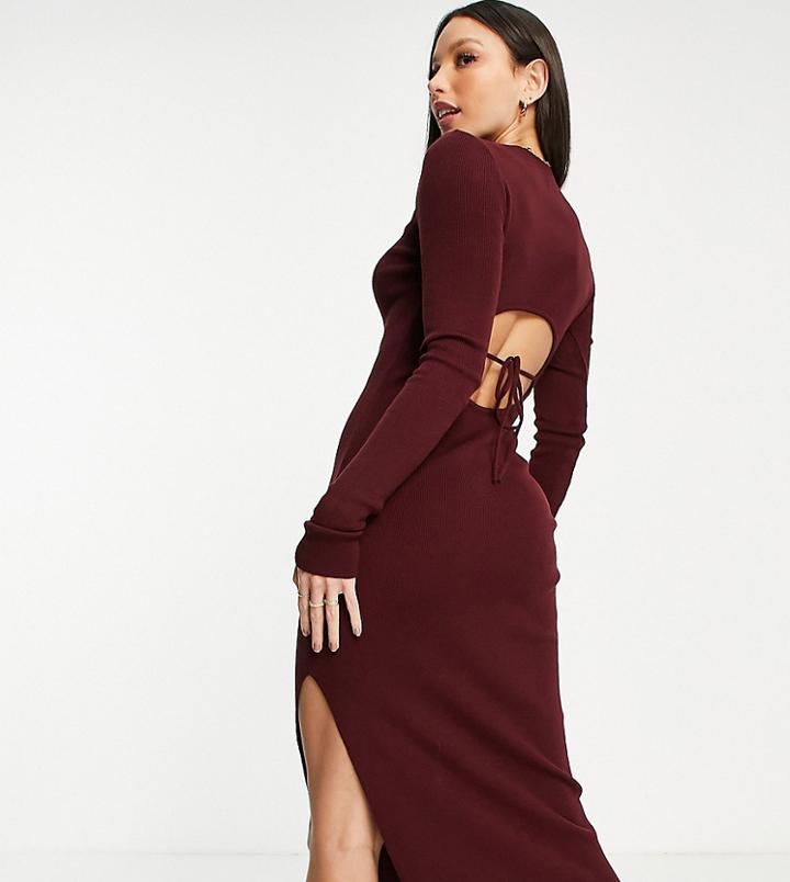 Asos Design Tall Maxi Dress With Open Back Detail In Dark Red