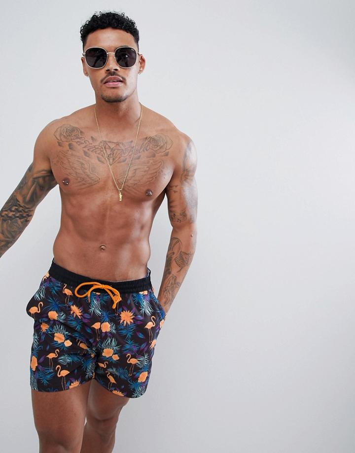 South Beach Swim Shorts With Flamingo Print - Multi