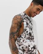 Religion Tank With Drop Armhole In Skull Floral Side Print-white