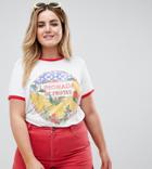 Asos Design Curve T-shirt With Contrast Binding And Limonada Print - Cream