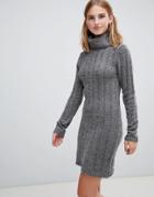 Brave Soul Perrie Roll Neck Sweater Dress-gray
