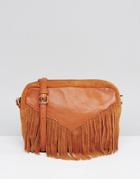 Asos Western Tassel Suede And Leather Cross Body Bag - Tan