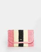 Nali Striped Straw Clutch Bag - Pink Multi