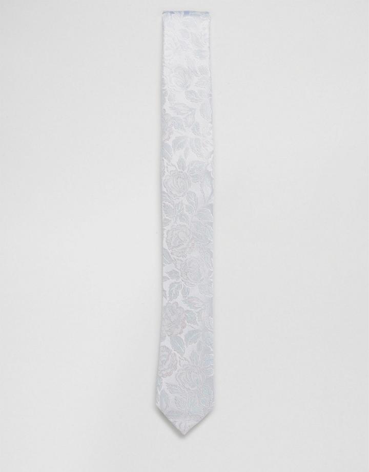 Asos Silk Wedding Tie In Floral Design - Pink