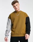 Only & Sons Oversized Color Block Sweatshirt In Tan-brown