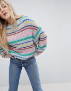 Pull & Bear Multi Stripe Oversized Sweater - Multi