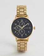 Asos Design Skinny Bracelet Watch With Sub Dials In Gold Tone
