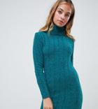 Brave Soul Petite Perrie Roll Neck Sweater Dress - Blue