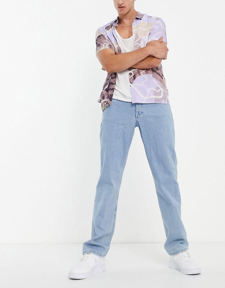 Asos Design Straight Leg Jeans In Light Stone Wash-blues