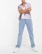 Asos Design Straight Leg Jeans In Light Stone Wash-blues