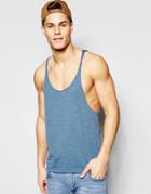 Asos Vest With Extreme Racer Back And Raw Edges In Blue - Blue