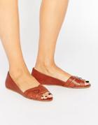 Oasis Weaved Leather Peeptoe Flat Shoes - Tan