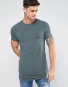 Asos Super Longline Muscle T-shirt With Curved Hem In Blue - Blue