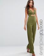 Asos Tall Exclusive Cami Cut Out Jumpsuit - Green