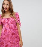 Cli Cli By Clio Peppiatt Square Neck Mini Dress In Heart Print - Pink